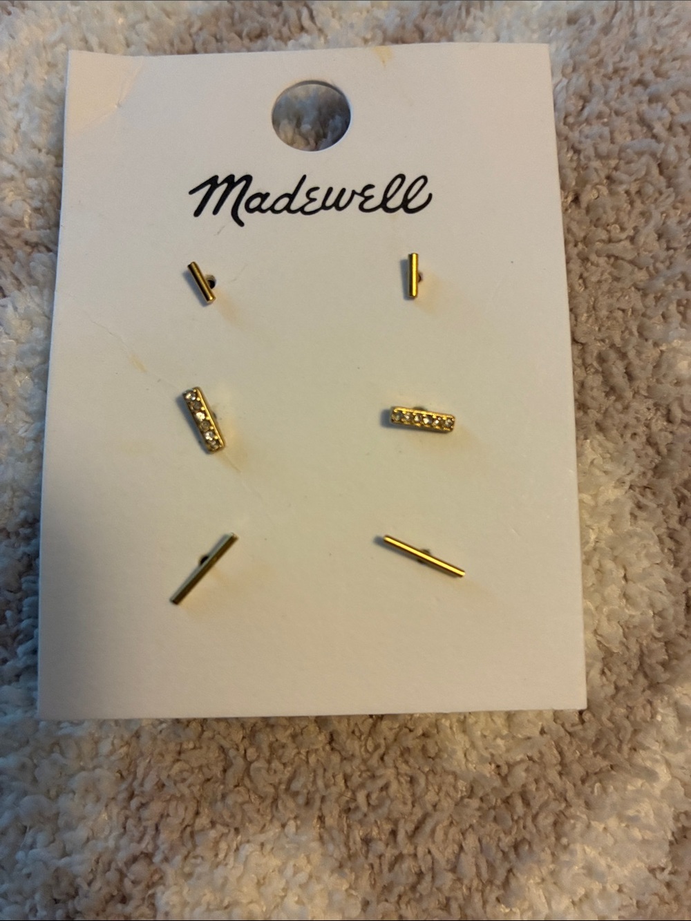 NWT Madewell Three-Pack Bar Stud Earring Set Gold Mix Match